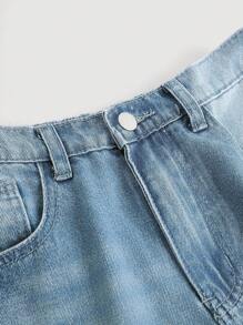 SHEIN 少女 Y2K 宽松休闲牛仔裤，带口袋和宽腿，少女暑假服装牛仔裤套装。