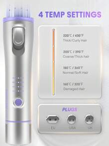 SHEGLAM HAIR 酷鎖風造型器，360°氣流造型直髮器，二合一直發捲髮器，帶冷卻氣流孔的捲發器可鎖住造型，4檔可調溫度，雙電壓，快速直發，水性陶瓷塗層令秀發亮澤，長短髮皆宜。 禮物 粉紅色的 化妝品 海灘 節慶 護髮 假期 夏天 美髮配件 返校 旅行 - 銀色 - 查看 10