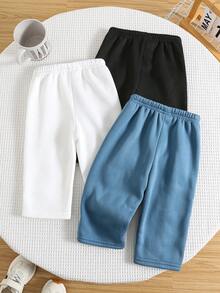 SHEIN 3件套男童/女童纯色针织柔软松紧腰喇叭裤 - 黑與白 - 查看 2