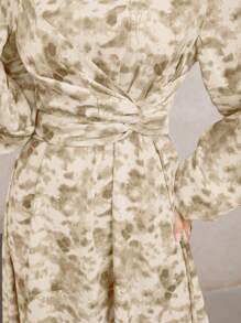 Veilorie Đầm suông tay đèn lồng in họa tiết toàn thân cho nữ, eo nhún - Màu vàng - Xem 1