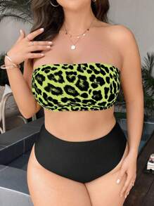 Swim Lushoire 2025 Plus Size Women Summer Beach Leopard Print Bandeau Bikini Top - Multicolor - View 1