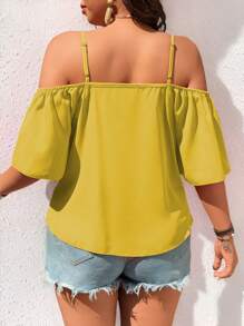 SHEIN LUNE Áo cánh hở vai cổ chữ V thời trang giản dị cổ điển cỡ lớn - Màu vàng - Xem 2