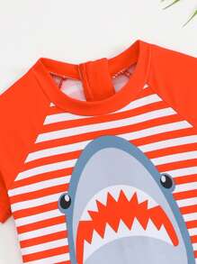 Baby & Baby Boy Shark Print Swimwear Set - Short Sleeve Romper - Orange - View 5