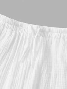 SHEIN Tween Girl Ruched Texture Chiffon Drawstring Waist Pocketed Loose Wide Leg White Pants