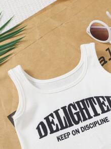 Baby Girls Cute Versatile Letter Print Sleeveless Camisole Top, Suitable For Summer