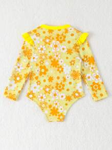 SHEIN 1pc Baby Girl Floral Print Half Zip One-Piece Swimsuit