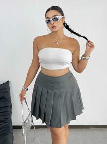 Vibekara Plus Size Women's Solid Color Simple Everyday Pleated Skirt - Dark Grey - View 4