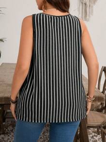 EMERY ROSE Topuri tunică cu dungi plus size, Ținute de vară la modă, Topuri pentru ieșiri în oraș, Maieuri cu dungi plus size, Topuri fără mâneci cu dungi plus size, Topuri de vară plus size, Maieuri plus size