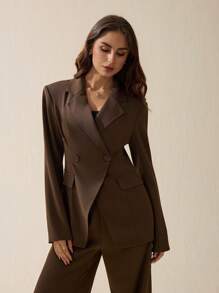 SHEIN Tall Coffee Brown Commuter Daily Basic Suit Suit Old Money Style In Fall/Winter, Tall Women - Coffee Brown - View 7