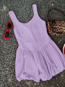 Coolane Kids Tween Girls Spring/Summer Fashion Solid Ruffle Hem Dress - Purple - View 4