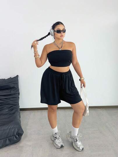 Pantaloncini taglie forti Nodo Colore unico Casual