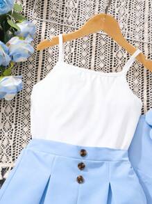 女童优雅高腰背心、背心和短裤三件套