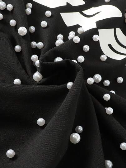 Street Life T-shirt ample à manches courtes avec décoration de perle 3D, style court pour hommes