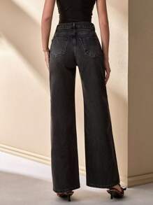 CLARA VERO RueChic 100% Baumwolle HIGH RISE WEITES BEIN SCHNITT MIT STICHDETAIL DAMEN JEANS - Grau - Übersicht 2