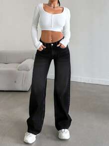 CasuGlow Casual Straight Leg Jeans - Black - View 5