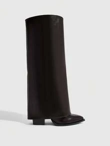 CUCCOO SZL Botas altas por la rodilla con tacón grueso y puntera fina para mujer, botas estilo montar sexy para señoras - Café integral - Ver 4