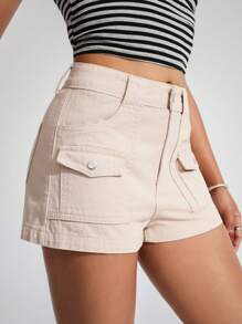 SHEIN EZwear 女士休闲百搭工装口袋牛仔短裤