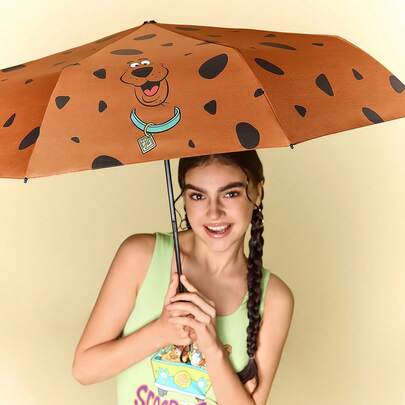 SCOOBY-DOO X SHEIN 1pc Cute Cartoon Pattern Printed Automatic Opening And Closing Umbrella, Comes With Sunscreen Function, Suitable For School, Work, Outings, And Daily Use, Suitable For College Students, High School Students, And Women