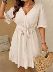 Breezaya Plus Size Women Holiday Casual Ruffled Hem Dress - Apricot - View 7