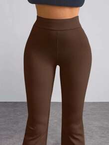 EURMUSE High Waist Flare Leg Pants - Brown - View 3