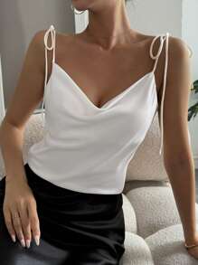 Strévra 女士优质纯色细肩带背心，夏季新品 - 白色 - 查看 5