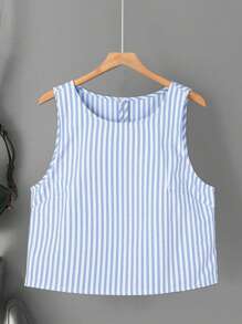 INAWLY 女士条纹印花无袖圆领休闲衬衫，夏季百搭 - 彩色 - 查看 5