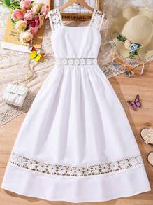 Teen Girl Lace Strap Dress - White - View 1