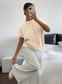 Siren Gaze Áo len dệt kim họa tiết hoa 3D đơn sắc thường ngày cho nữ - Màu be - Xem 3