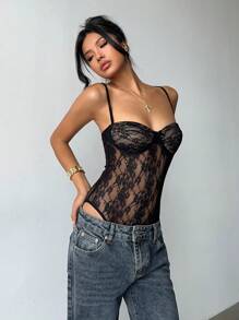 Aloruh 女士网眼拼布透视性感紧身衣