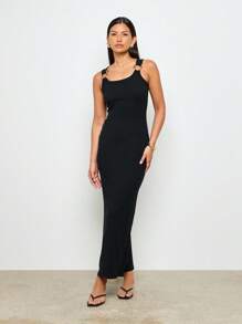 AiiRZ 长款吊带连衣裙，金色搭扣肩带，侧开衩，修身夏季无袖及地正式礼服