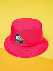 TOM & JERRY X SHEIN 1 pezzo Cappello a secchiello reversibile con motivo a cartoni animati / Cappello a secchiello per la spiaggia - Fucsia - Visualizzare 2