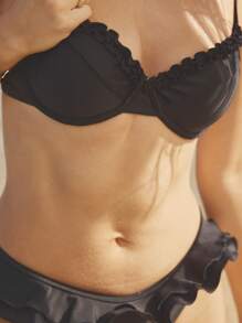 Aralina Summer Vacation Ruffle Black Bikini Set Underwire - Black - View 3