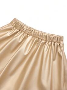 Tween 女童时尚休闲银色 PU 皮革百褶迷你裙 - 黃色 - 查看 6