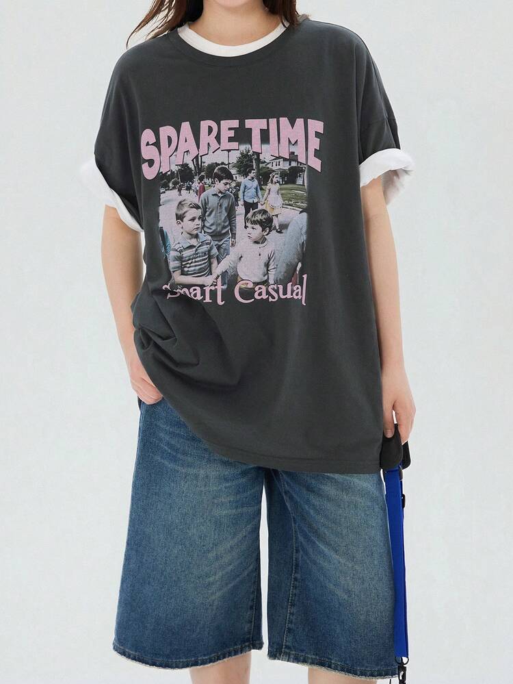 Women's Round Neck Casual Graphic Loose Street Style Short Sleeve T-Shirt, Summer Oversized T-Shirt