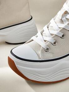 CUCCOO EASI Damskie modne czarne grube podeszwy, okrągłe noski, oddychające, płócienne trampki o średniej wysokości