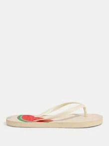 Grefit CUCCOO Watermelon Printed Flat Slippers, Suitable For Beach, Home, And Outdoor Wear - Apricot - View 2