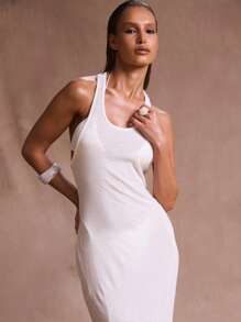 Musera Resort 工字背透明麻纱宽松无袖长裙罩衫夏季假期海滩优雅浪漫节日伊比沙岛西部新娘派对 - 白色 - 查看 2