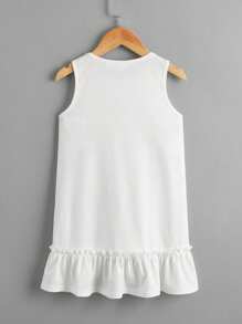 SHEIN Leap Crew 小女童包圖案荷葉邊下擺連衣裙 - 白色 - 查看 7