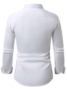 Manfinity Mode Men's Striped Long Sleeve Single-Breasted Casual/Commute Shirt, Fall - White - View 2