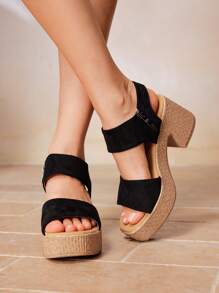 Styleloop Women's New Retro Woven Wedge Sandals, Bohemian Style High Heel Ankle Strap Sandals, Simple One-Piece Suitable For Beach, Casual Wear, Dress And Pants - Black - View 4