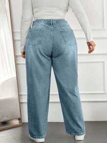 EURMUSE Plus Size Slanted Pocket Washed Denim Jeans - Baby Blue - View 2