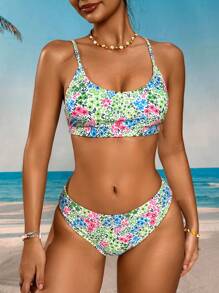Swim Mod Women Colorful Printed Bikini Set, Printed Pattern Random (Licensed Version) For Summer Beach Vacation - Multicolor - View 5