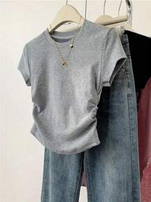 Tween-Mädchen 3-teiliges Set mit lässigem, vielseitigem T-Shirt-Outfit mit plissierter Taille und kurzen Ärmeln