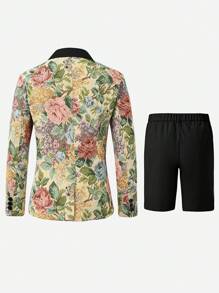 Manfinity AFTRDRK 2pcs/Set Men Floral Print Contrast Color Long Sleeve Jacket & Shorts Casual Suit