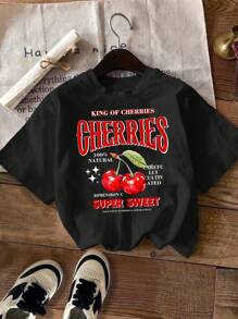 SHEIN EZwear 3 件套休闲简约樱桃印花圆领长袖短款紧身 T 恤女款夏季 - 彩色 - 查看 3