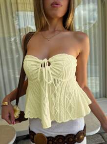 Siren Gaze Women's Solid Color Cold Shoulder Tie-Front Ruffled Textured Top Summer