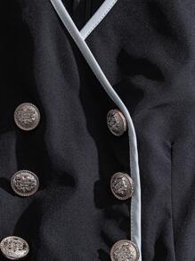 Franclia 女式夏季双排扣短袖休闲连体裤 - 黑色 - 查看 5