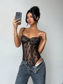 Aloruh 女士网眼拼布透视性感紧身衣