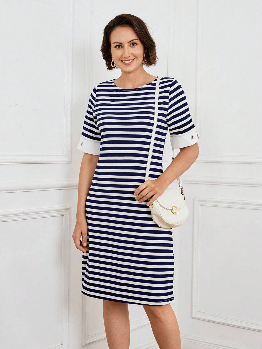 Miaspire Vestido casual de uso diario con estampado de rayas para primavera/verano, vestido con estampado de rayas para atuendos de maestras, vestido con estampado de rayas para usar en el aeropuerto, vestido con estampado de rayas para salir, vestido para el Día de la Madre, atuendo para el Día de la Madre, regalo para mamá