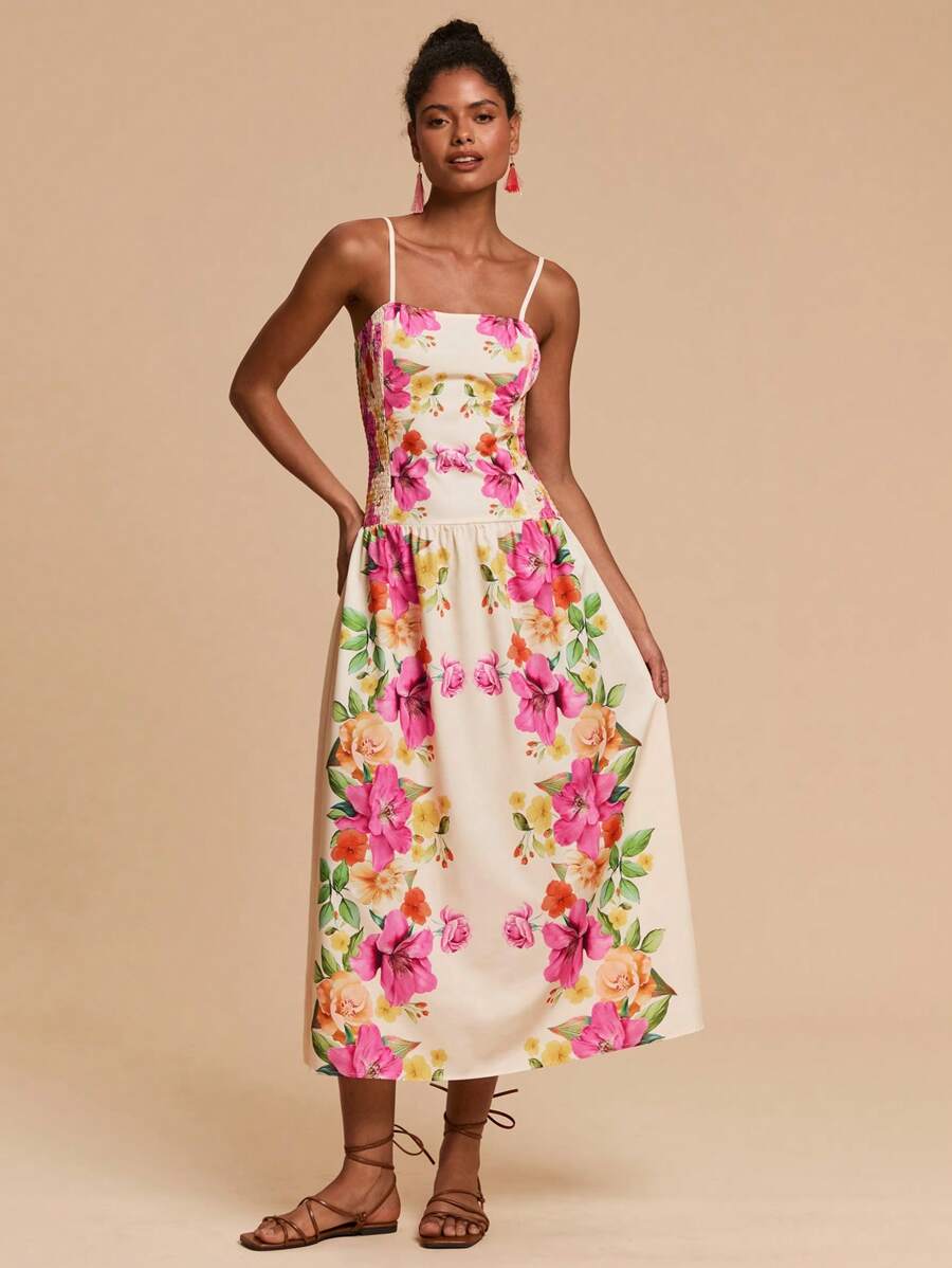 Travachic 女士编织印花细肩带连衣裙、女士夏季服装、沙滩装、春夏装、复活节、节日服装、女士沙滩装、春假、女士度假服装、女士演唱会服装、波西米亚风、波西米亚风、音乐节、美国独立日服装、热带度假女士服装、浪漫 - 杏色 - 查看 1